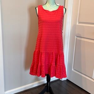 Anthropologie Sleeveless Coral Red Open-back Tiered Dress